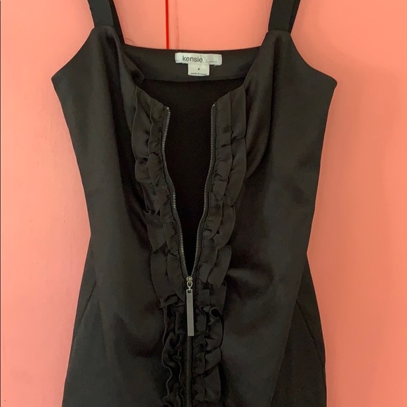 Kensie LBD little black dress zipper front ruffles - Picture 4 of 6